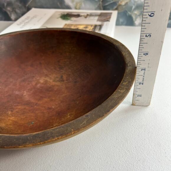 Antique Primitive Hand Turned Wood Dough Bowl 11" Rustic Brown Original Patina - Picture 7 of 9